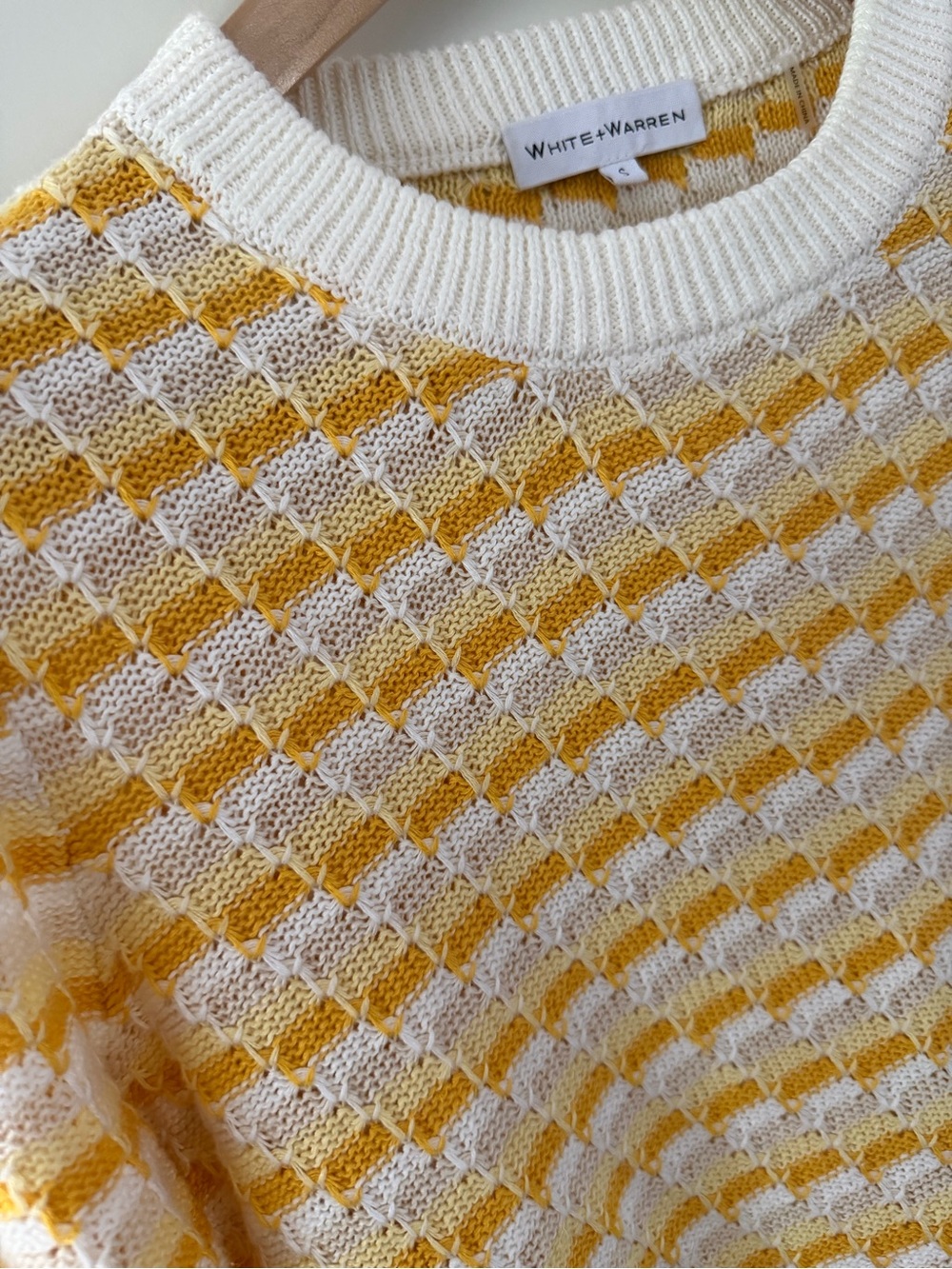 White + Warren Yellow & Cream Textured Crewneck Sweater women’s small - Picture 1 of 5